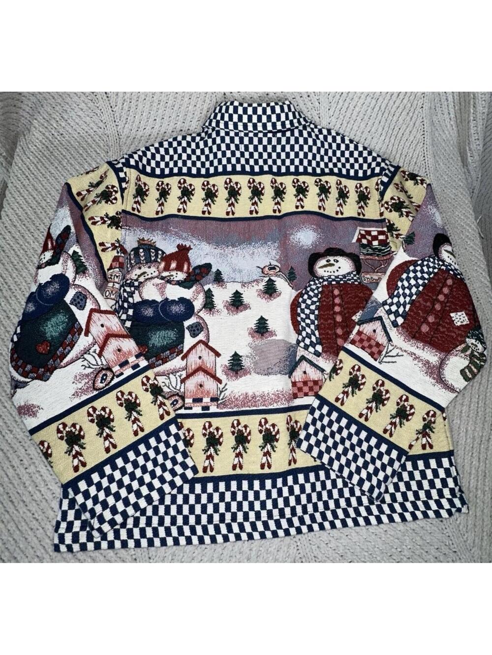 Vintage BFA Classics Women's  Holiday Tapestry Jacket Snowman Size Large